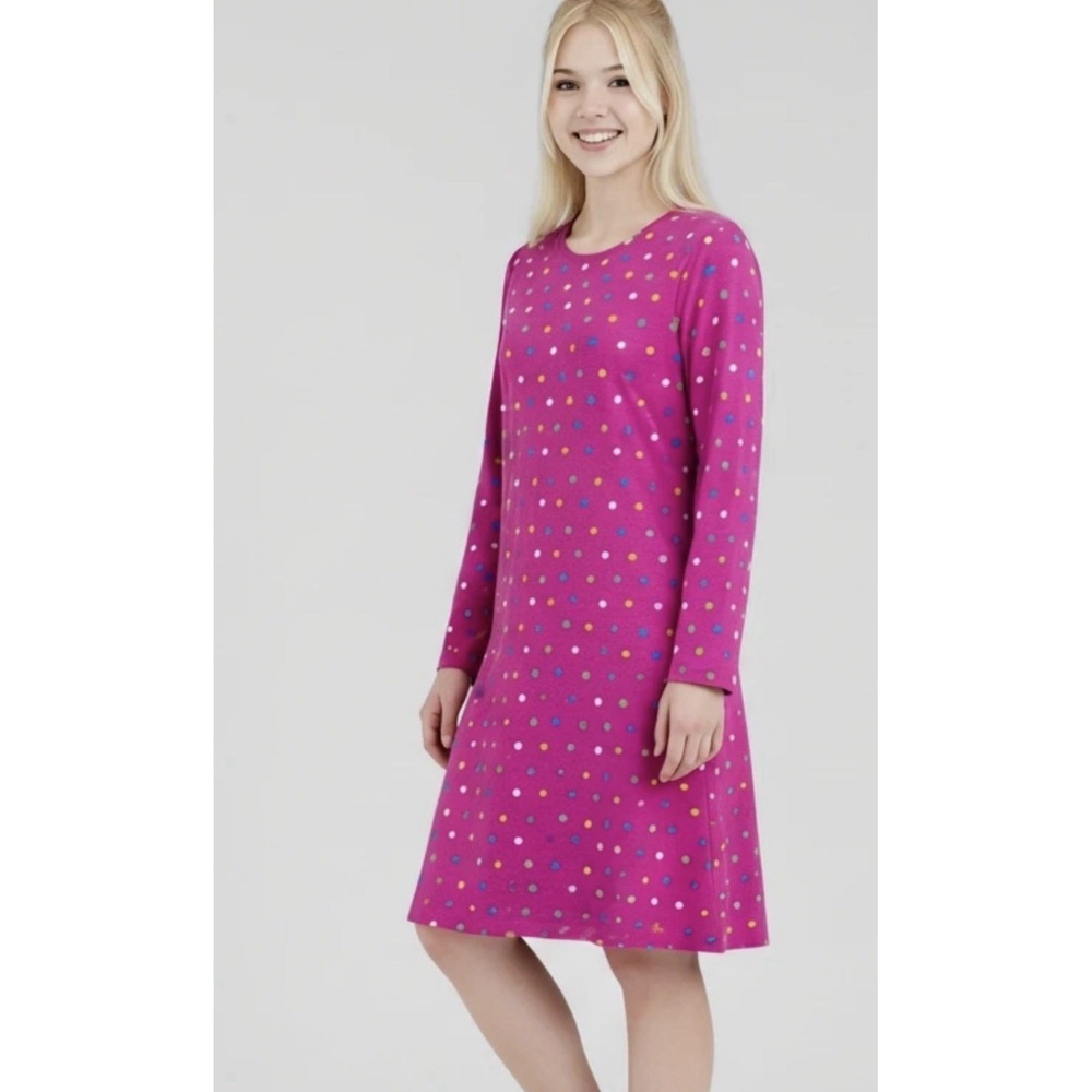 Gudrun Sjoden Polka dot Shirt Dress Women's XL Pink Colorful Lagenlook